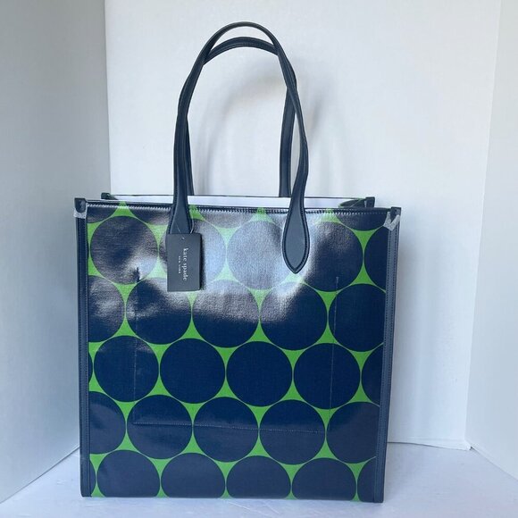 Kate Spade Gotham Extra Large Tote Joy Dot Canvas Blue Polka Dot Leather Trim - Picture 5 of 15